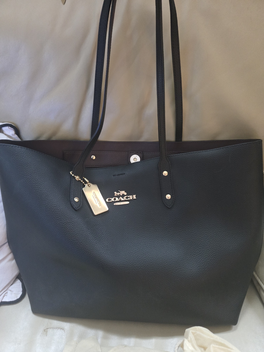 COACH Pebbled Leather Black Tote Bag